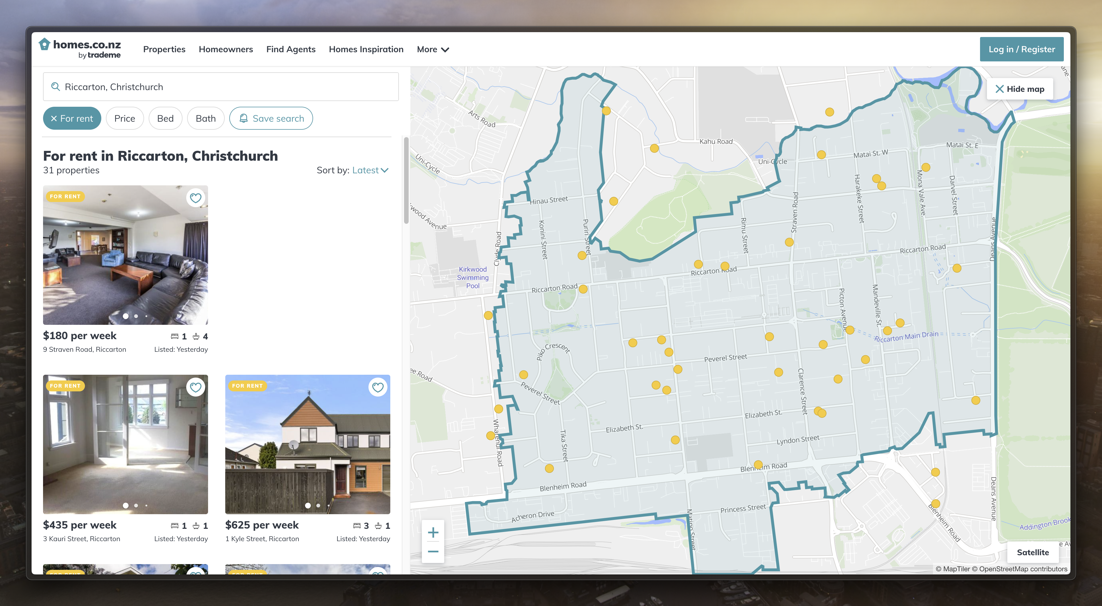 Example screenshot of Homes.co.nz interface